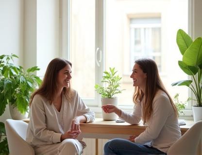 Consultation nutritionnelle : bureau lumineux à Lyon avec nutritionniste et cliente souriantes