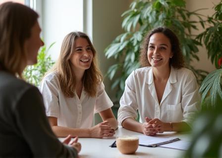 Consultation au cabinet NutriSanté Conseil à Lyon, équipe accueillant un nouveau client