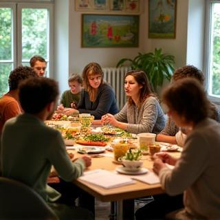 Atelier d'éducation nutritionnelle à Lyon : groupe autour d’une table